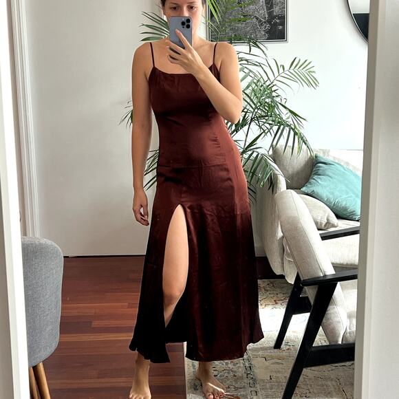 Reformation Melina Silk Maxi Dress Mahogany Brown Open Back Size 2 - Picture 2 of 9